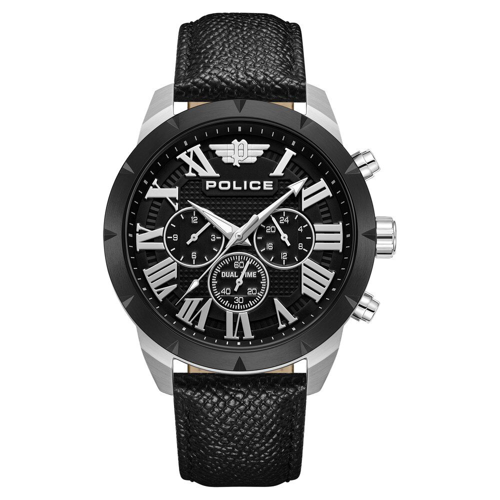 Police Quartz Multifunction Black Dial Black Leather Strap Watch For Men-image-16