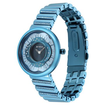 Titan Purple Unending Beauty Blue Dial Analog Stainless Steel Strap Watch for Women
