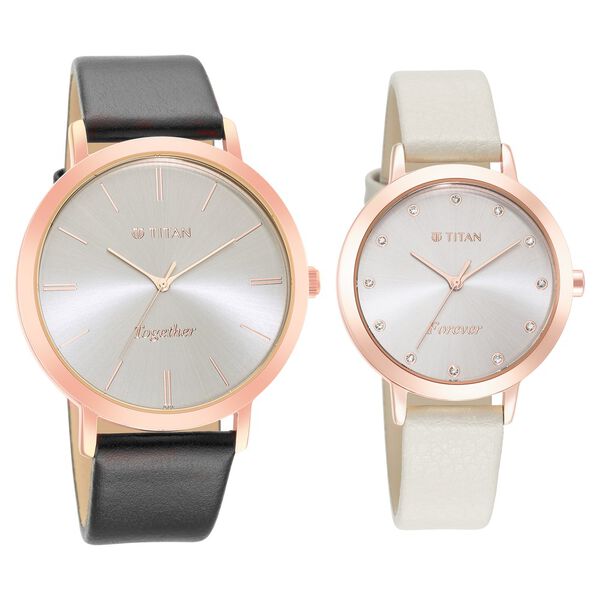 Titan Memento Grey Dial Analog Leather Strap Watch for Couple - image number 1