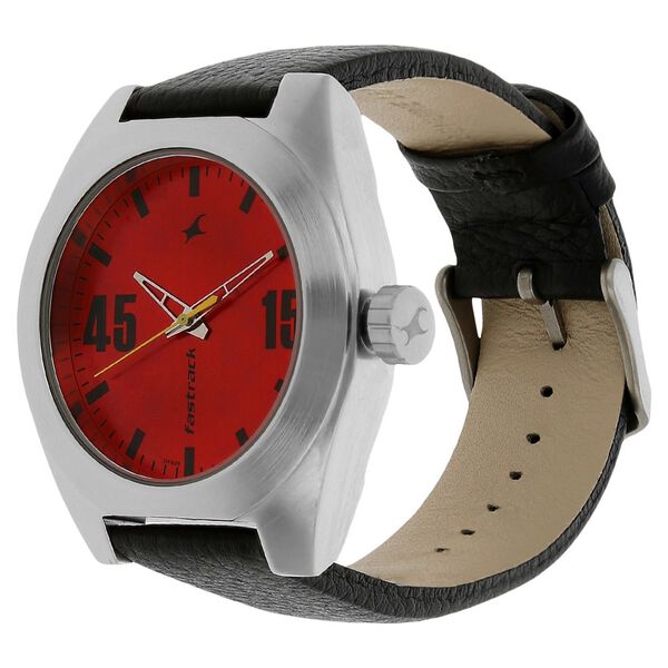 Fastrack Checkmate Quartz Analog Red Dial Leather Strap Watch for Guys - image number 1