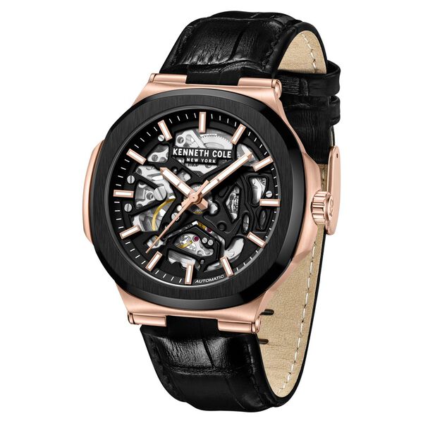 Kenneth Cole Automatic Black Dial With Black Leather Strap Watch For Men - image number 1