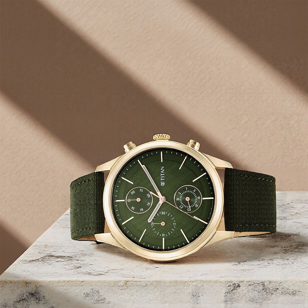 Titan Neo Splash Green Dial Quartz Analog with Date Fabric Strap watch for Men