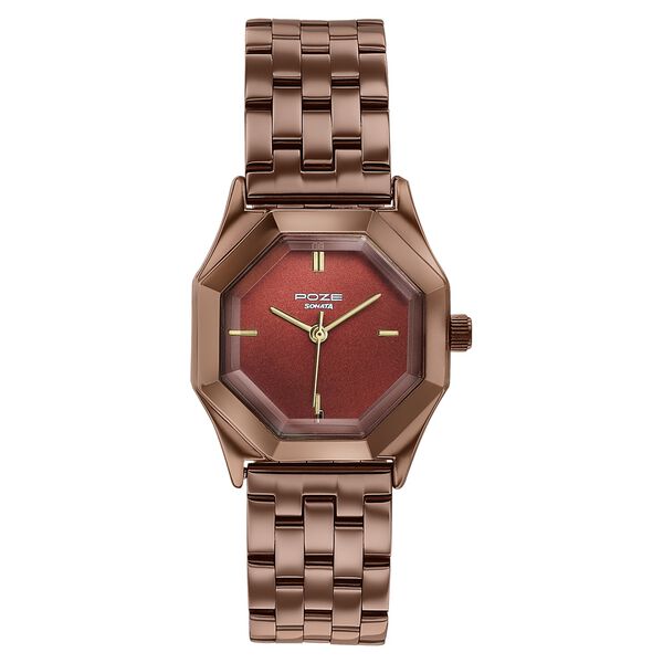 Poze By Sonata Quartz Analog Brown Dial Brown Metal Strap Watch For Women - image number 1