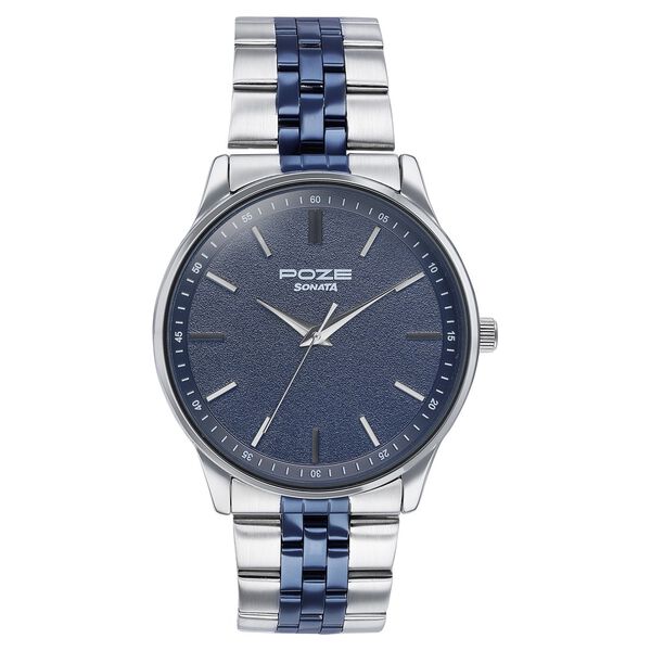 Sonata Poze Quartz Analog Blue Round Dial Two Toned Stainless Steel Strap Watch For Men - image number 1