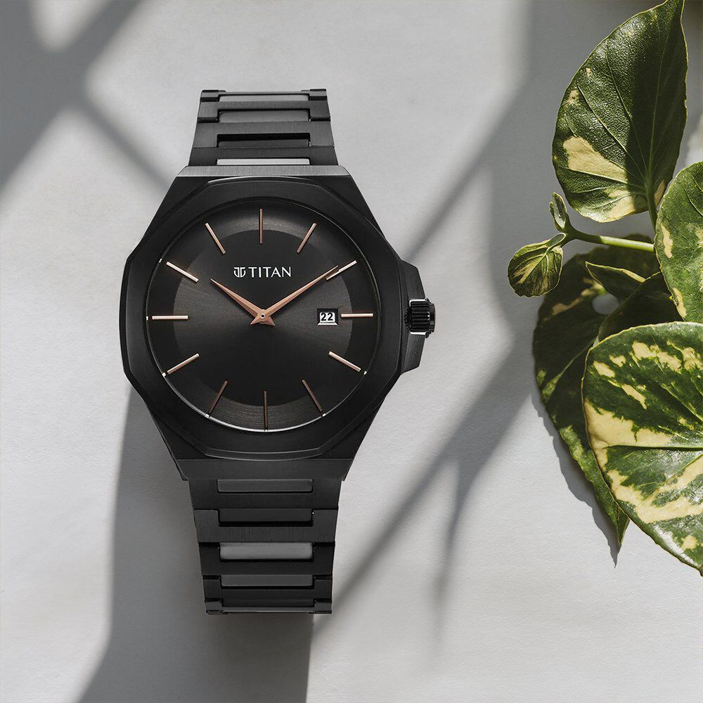 Titan Classic Slim Quartz Analog with Date Black Dial Stainless Steel Strap Watch for Men-image-43