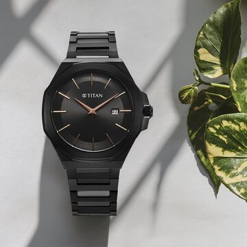 Titan Classic Slim Quartz Analog with Date Black Dial Stainless Steel Strap Watch for Men