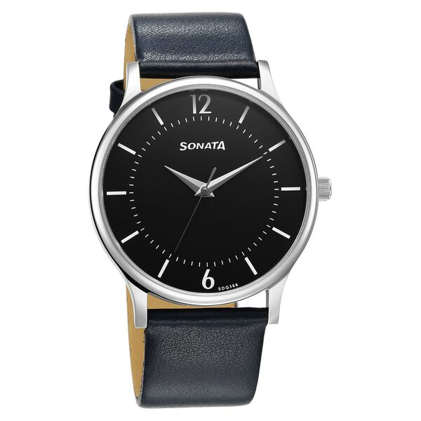 Sonata Aspire Quartz Analog Black Dial Leather Strap Watch for Men - image number 0