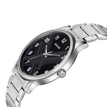 Sonata Smart Plaid Quartz Analog Black Dial Stainless Steel Strap Watch for Men