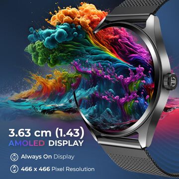 Titan Crest with 3.63 cm AMOLED Display with AOD, Functional Crown, BT Calling, Premium Smartwatch with Black Strap