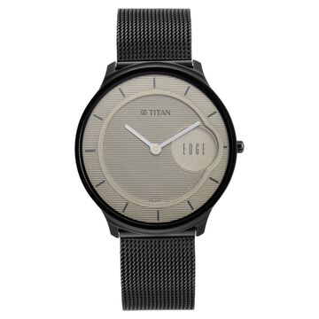 Titan Edge Slim Leather Strap Beige Dial Analog Watch for Men