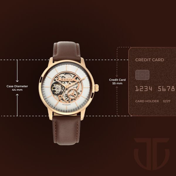 Titan Automatic Silver Dial Brown Leather Strap Watch for Men - image number 8