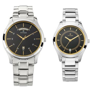 Titan Bandhan Blue Dial Analog with Day and Date Stainless Steel Strap watch for Couple