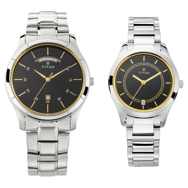 Titan Bandhan Blue Dial Analog with Day and Date Stainless Steel Strap watch for Couple - image number 0