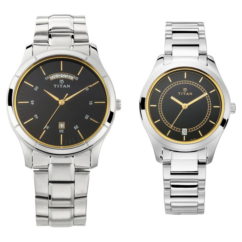Titan Bandhan Blue Dial Analog with Day and Date Stainless Steel Strap watch for Couple