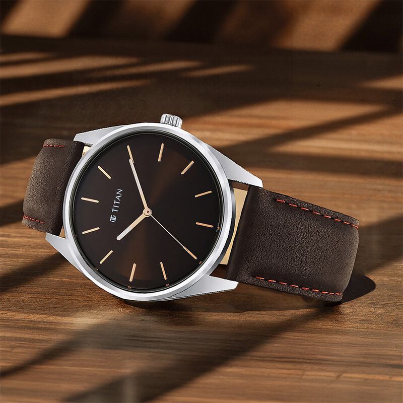 Titan Workwear Brown Dial Analog Leather Strap Watch Men
