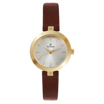 Titan Quartz Analog Champagne Dial Leather Strap Watch for Women