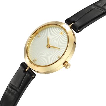 Titan Nebula Lotus 18 KT Gold Quartz Analog Mother Of Pearl Dial Black Leather Strap Watch For Women