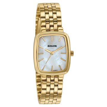 Sonata Festive Quartz Analog Mother Of Pearl Dial Gold Metal Strap Watch For Women