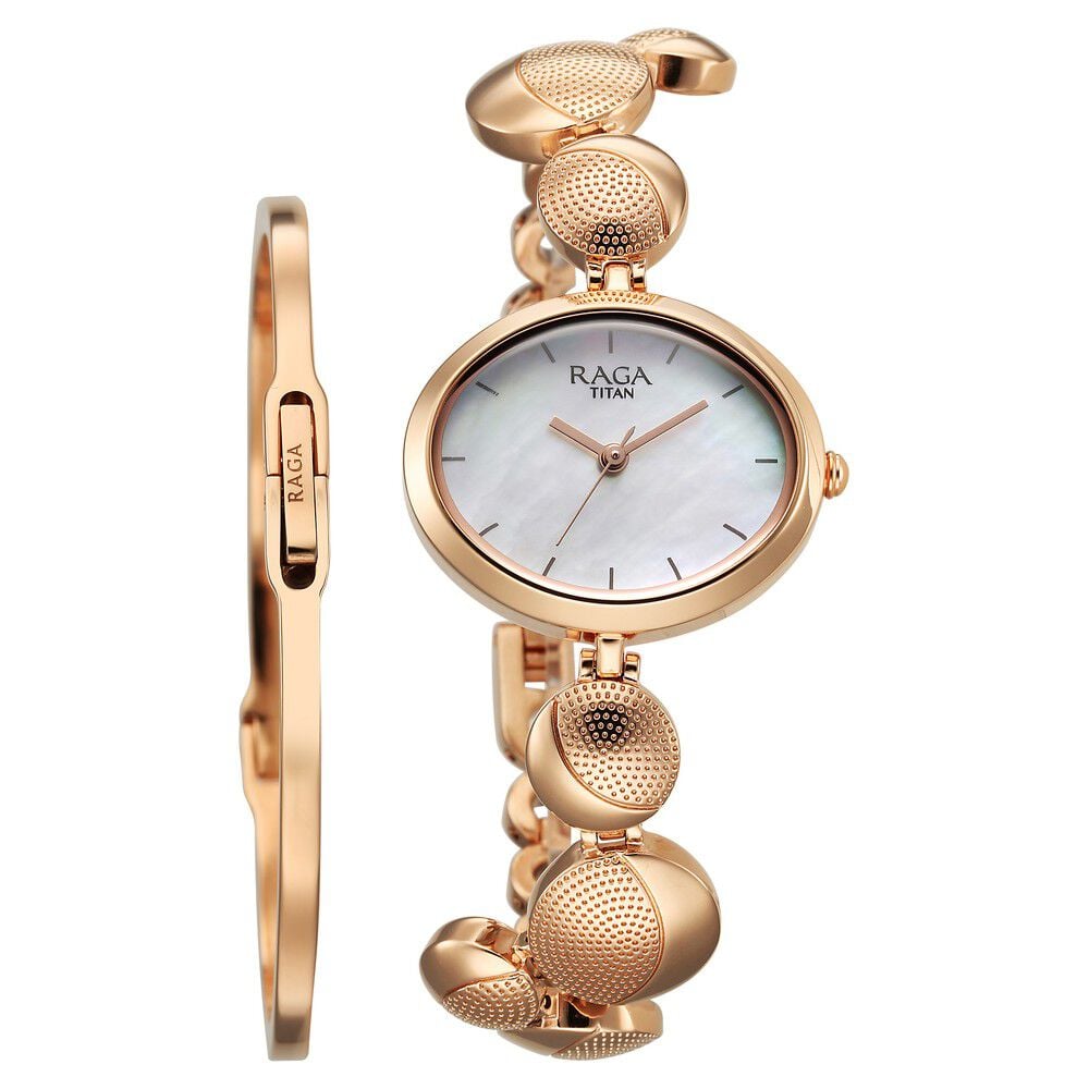Titan Raga Power Pearls Quartz Analog Mother Of Pearl Dial Metal Strap Watch for Women