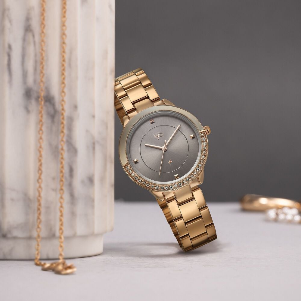 Vyb Eclipse By Fastrack Quartz Analog Grey Dial Rose Gold Stainless Steel Strap Watch For Girls-picture-23