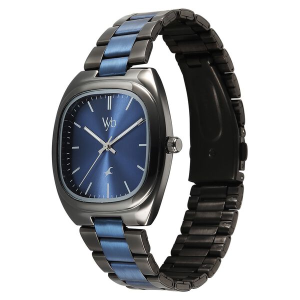Fastrack Vyb Aviator Quartz Analog Blue Dial Metal Strap Watch For Guys - image number 4