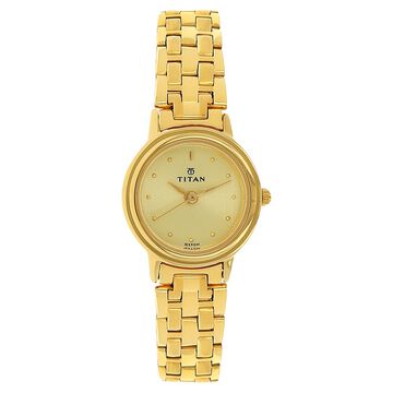 Titan Quartz Analog Golden Dial Stainless Steel Strap Watch for Women