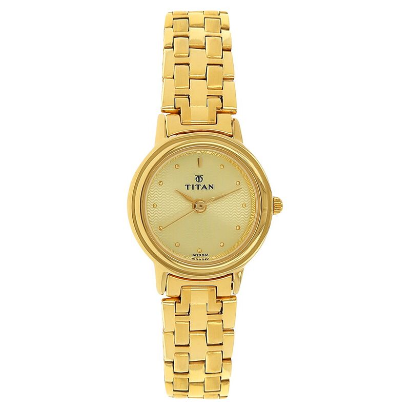 Titan Quartz Analog Golden Dial Stainless Steel Strap Watch for Women - image number 0
