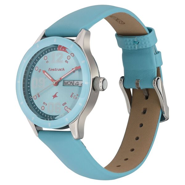 Fastrack Quartz Analog with Day and Date Blue Dial Leather Strap Watch for Girls - image number 2
