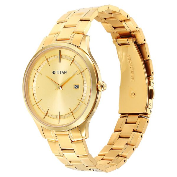 Titan Classique Slimline Champagne Dial Analog with Day and Date Stainless Steel Strap Watch for Men - image number 2