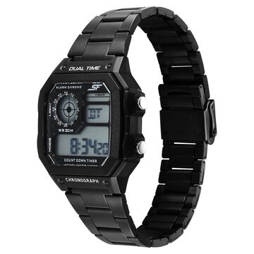 SF Digital Dial Black Stainless Steel Strap Watch For Unisex