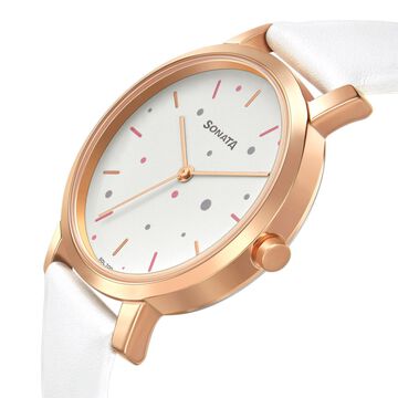 Sonata Play White Dial Women Watch With Leather Strap