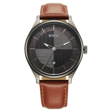 Titan Neo Economy Quartz Analog with Date Grey Dial Brown Leather Strap Watch For Men