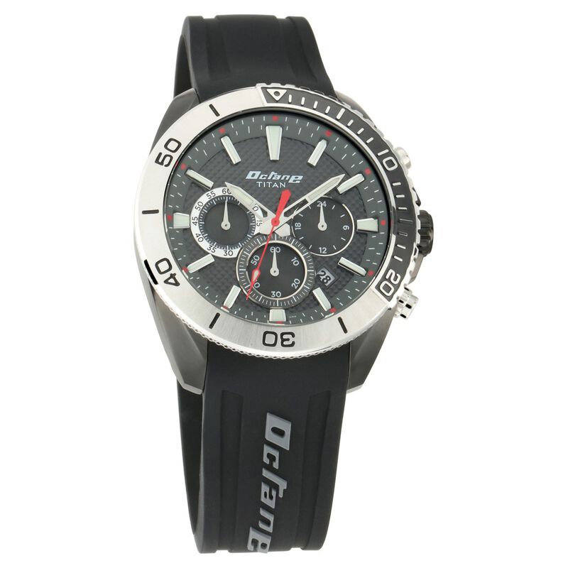 Titan Octane Hyper Lume Black Dial Chronograph Silicone Strap watch for Men