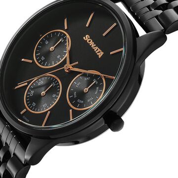 Sonata Eternia Quartz Multifunction Black Dial Metal Strap Watch For Women