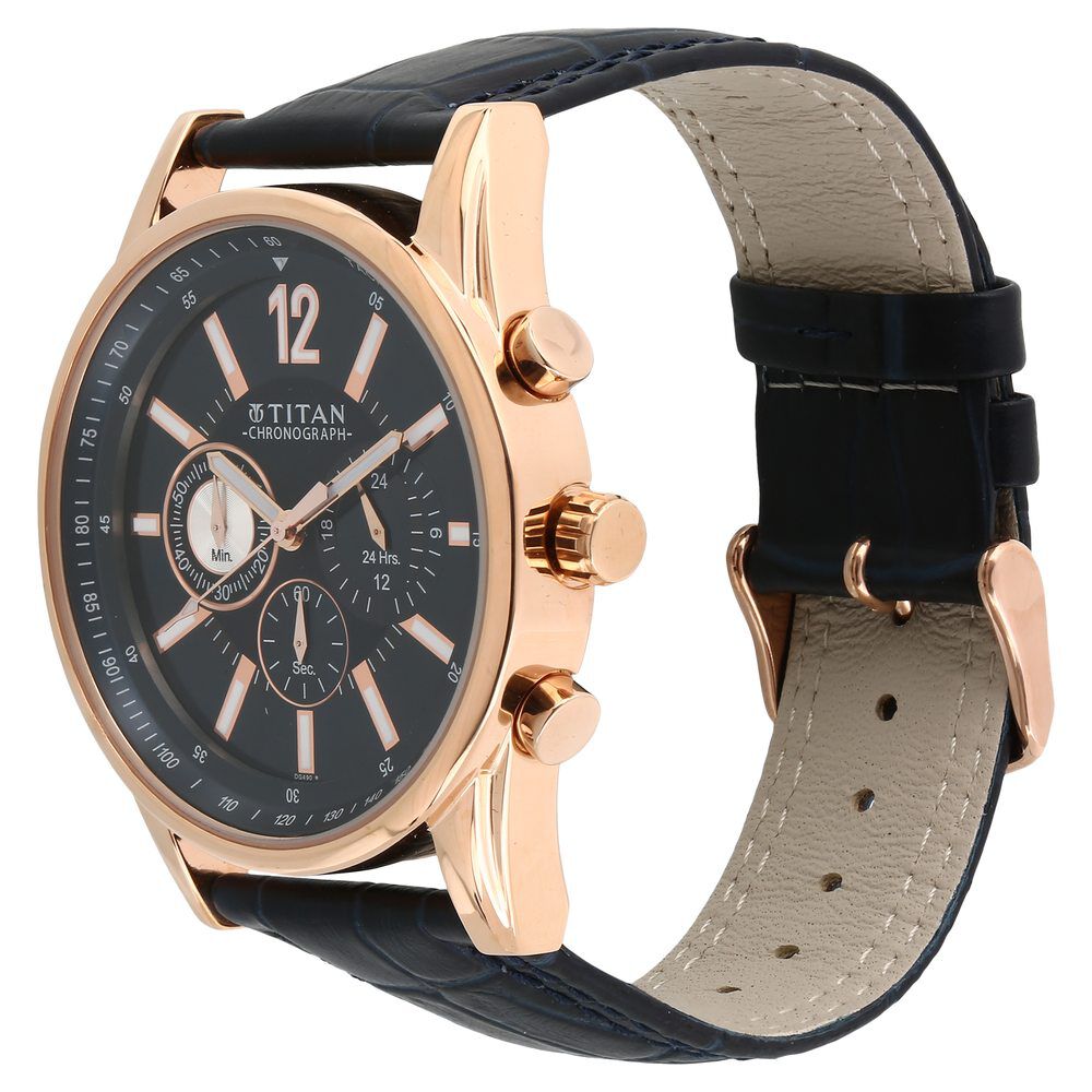 Buy Online Titan Quartz Chronograph Blue Dial Leather Strap Watch for Men 9322wl05 Titan