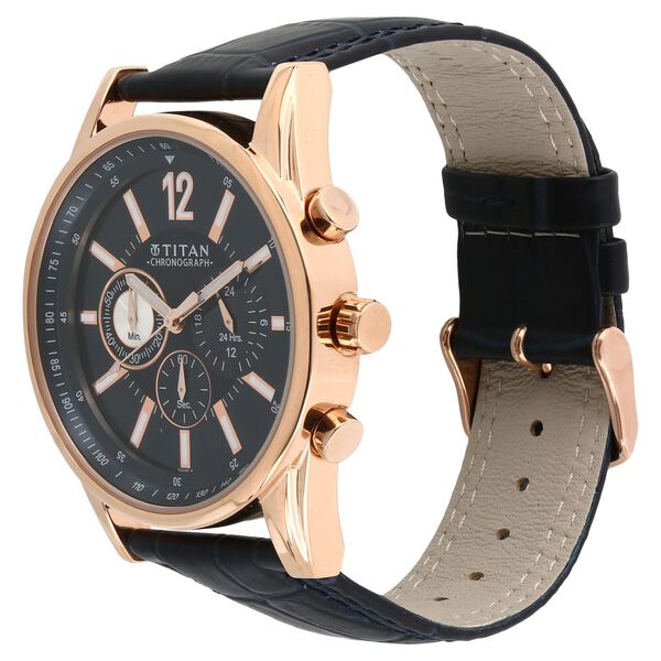Titan Quartz Chronograph Blue Dial Leather Strap Watch for Men - image number 1