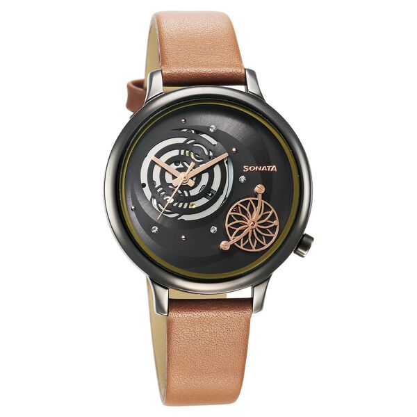 Sonata Unveil Quartz Analog Grey Dial Leather Strap Watch for Women - image number 0
