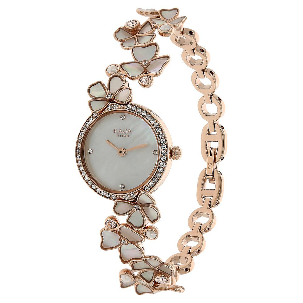Buy Online Titan Raga Moonlight White Dial Analog Metal Strap