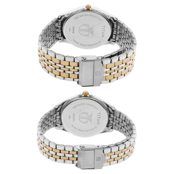 Titan Quartz Analog with Day and Date Silver Dial Stainless Steel Strap Watch for Couple - image number 3