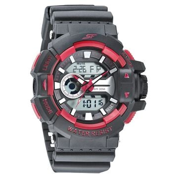 SF Quartz Analog Digital Black Dial PU Strap Watch for Men