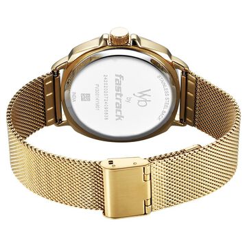 Fastrack Vyb Pioneer Quartz Analog Silver Dial Golden Metal Strap Watch For Guys