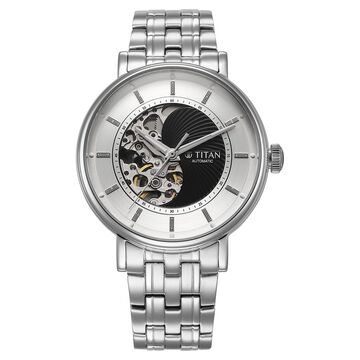 Titan Yin Yang Skeletal Automatic Analog with Black Dial Silver Stainless Steel Strap Watch for Men