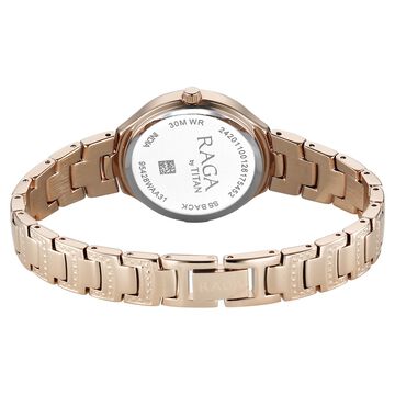 Titan Raga Spotlight Quartz Analog Pink Dial Rose Gold Metal Strap Watch For Women