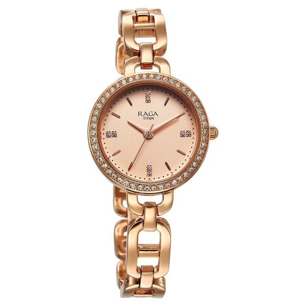 Titan Raga Showstopper Quartz Analog Rose Gold Dial Metal Strap Watch For Women - image number 2