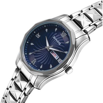 Sonata Wedding Quartz Analog Blue Dial Stainless Steel Strap Watch For Men