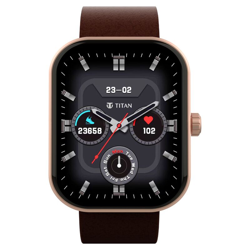 Titan Mirage with 4.97 cm AMOLED Display and AOD, Functional Crown, BT Calling Smartwatch with Brown Leather Strap - image number 0