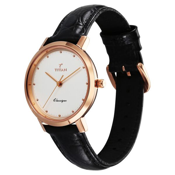 Titan 40 years Quartz Analog Silver Dial Black Leather Strap Watch For Women - image number 3