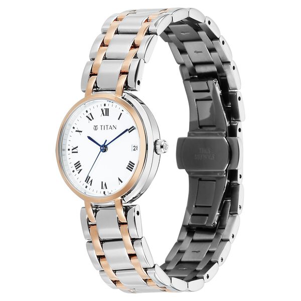 Titan Eminence Workwear Quartz Analog White Dial Two Toned Metal Strap Watch For Women - image number 2