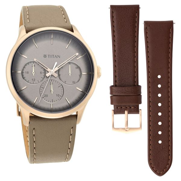 Titan Quartz Multifunction Grey Dial Leather Strap Watch for Men - image number 1