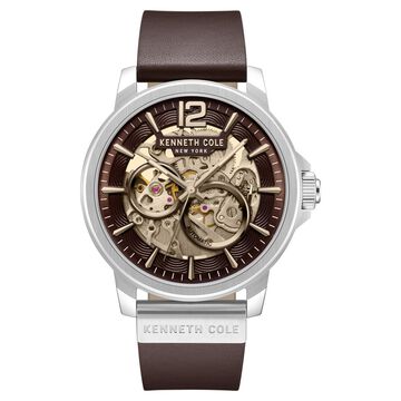 Kenneth Cole Kenneth Cole Automatic Brown Dial Leather Strap Watch For Men